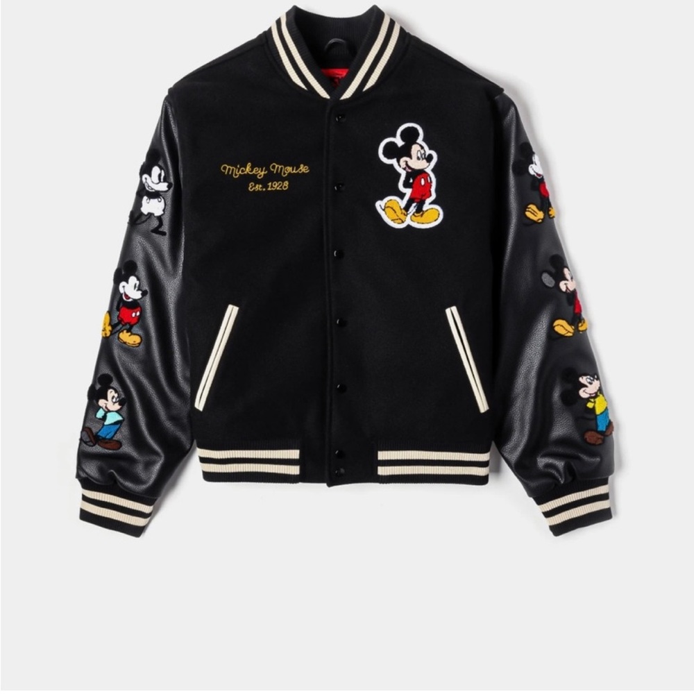 Disney Mickey Mouse Varsity Leather Jacket Size Medium